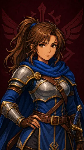 A hero of Legends of Hina in blue cloak and steel armour
